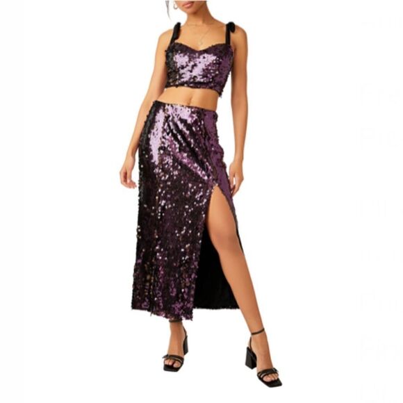 NWT Free People Star Bright Lilac Purple Sequin Two-Piece Coordinated Set Size 8 - Picture 1 of 10